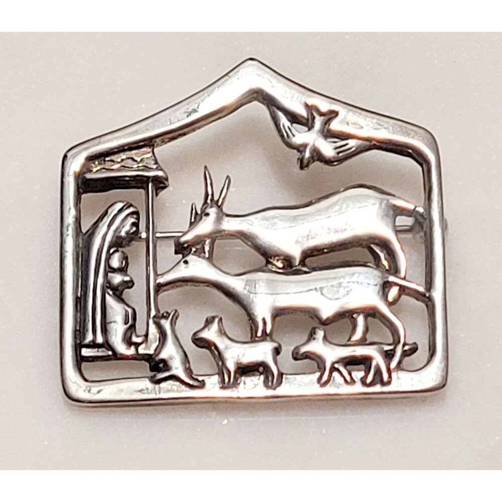 Sterling Silver Brooch For Women Nativity Scene